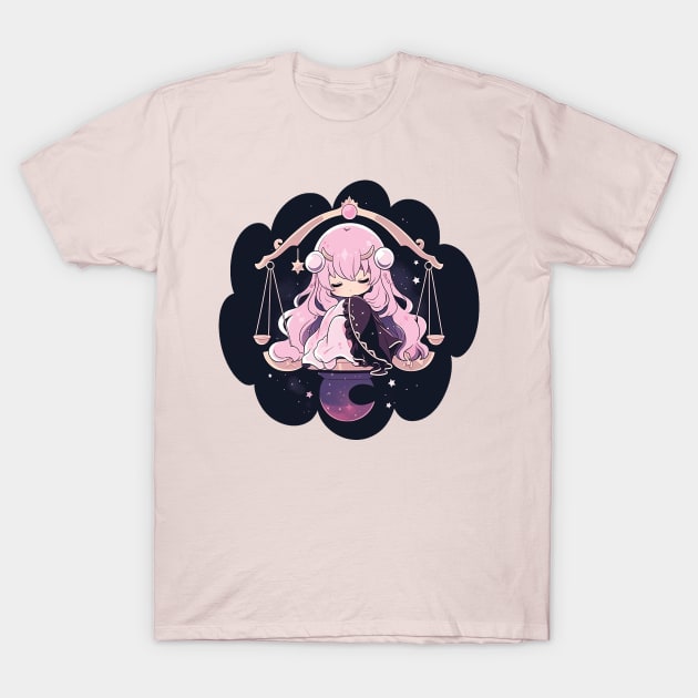 Adorable Anime Chibi Libra Zodiac Sleeping Little Astro Girl T-Shirt by The Little Store Of Magic